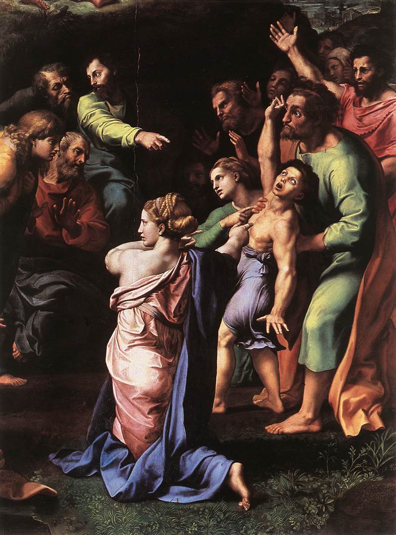 Ausschnitt aus Raffaels Verklärung Christi mit dem Jungen während eines epileptischen Anfalls