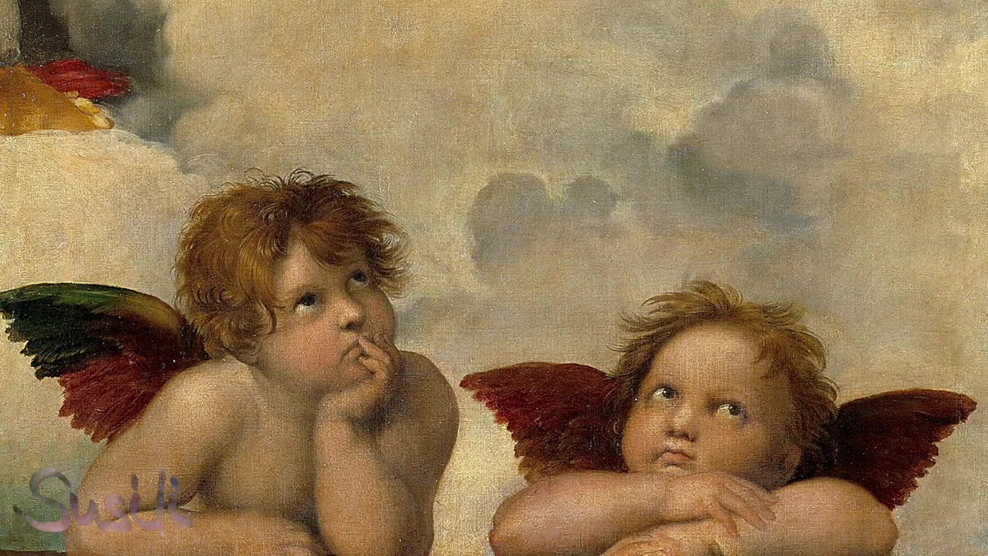 Die beiden berühmten Engel der Sixtinischen Madonna