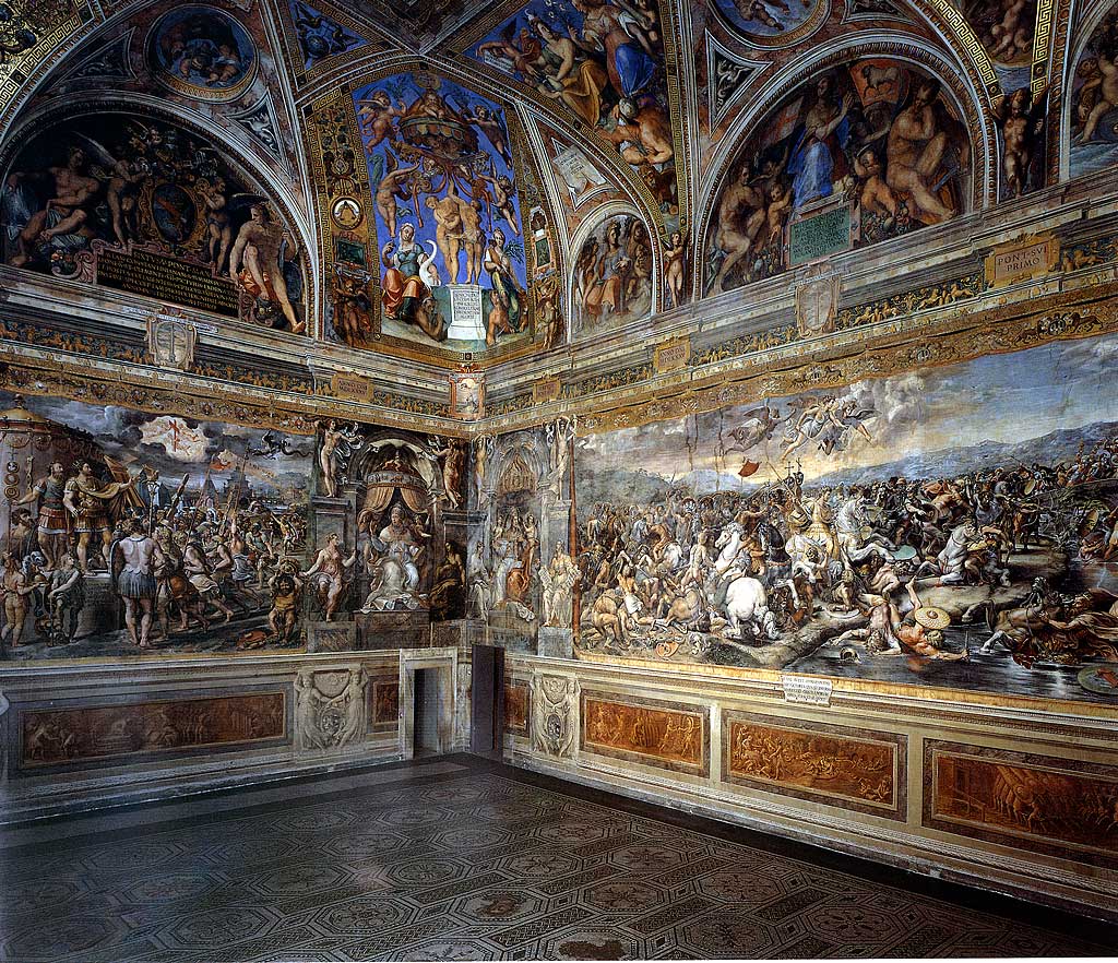 Raumansicht der Sala di Costantino mit Wandfresken und Gewölbe