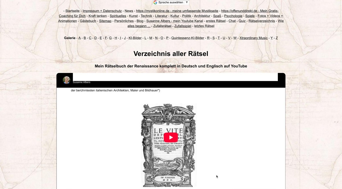Übersicht des Rätselbuchs der Renaissance