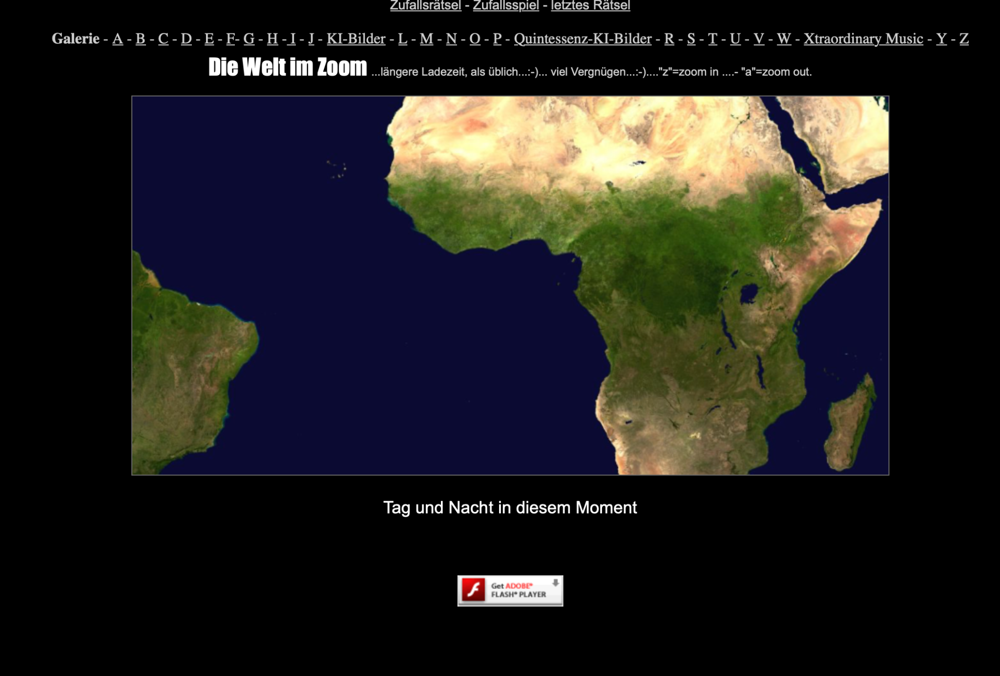 Alte Zoom-Seite mit Fokus auf Afrika