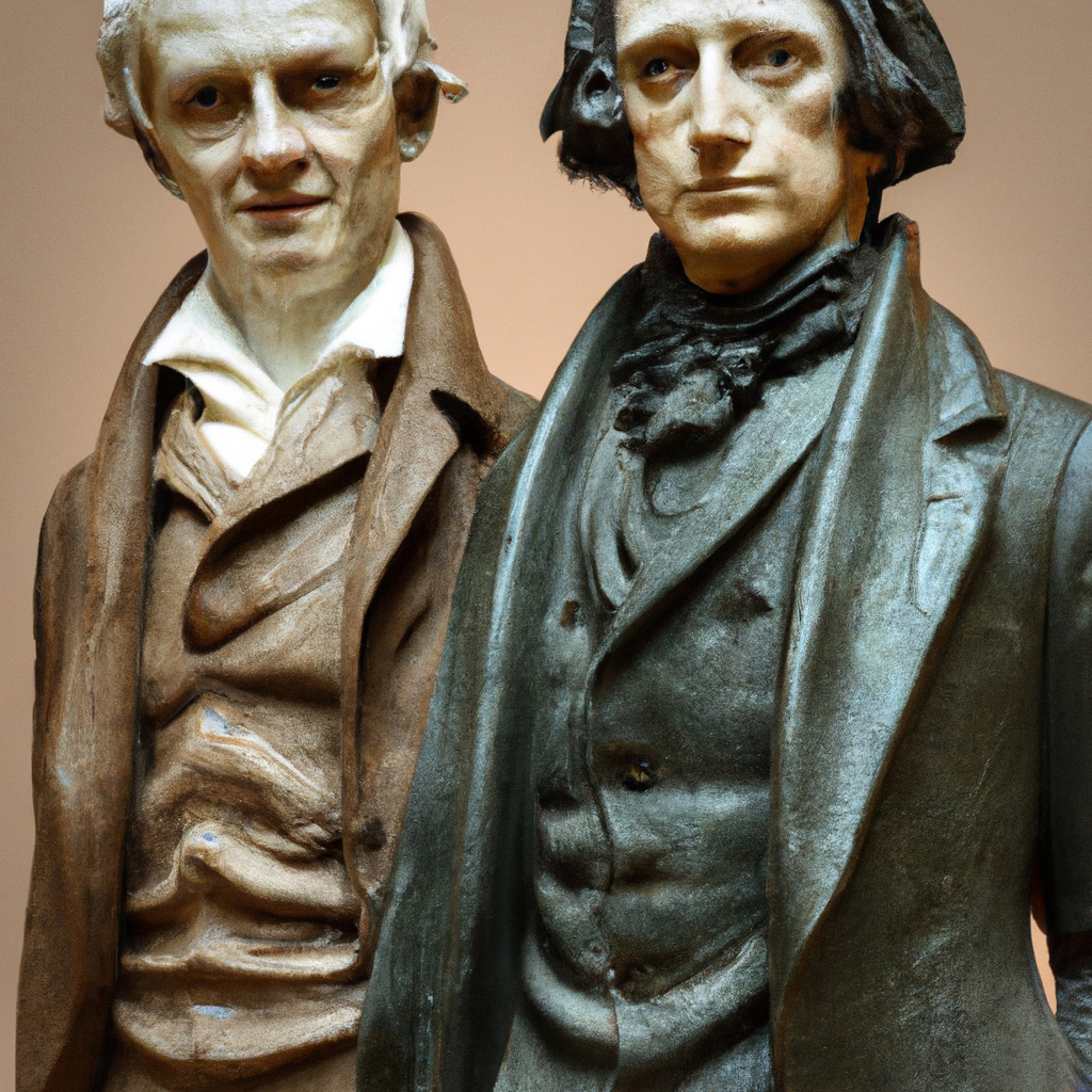 KI-generierte Skulptur von Goethe und Schiller, Promptbezug Promptbezug Käthe Kollwitz