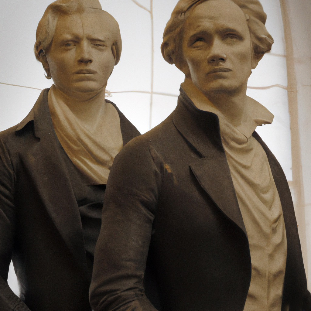 KI-generierte Skulptur von Goethe und Schiller, Promptbezug Promptbezug Käthe Kollwitz