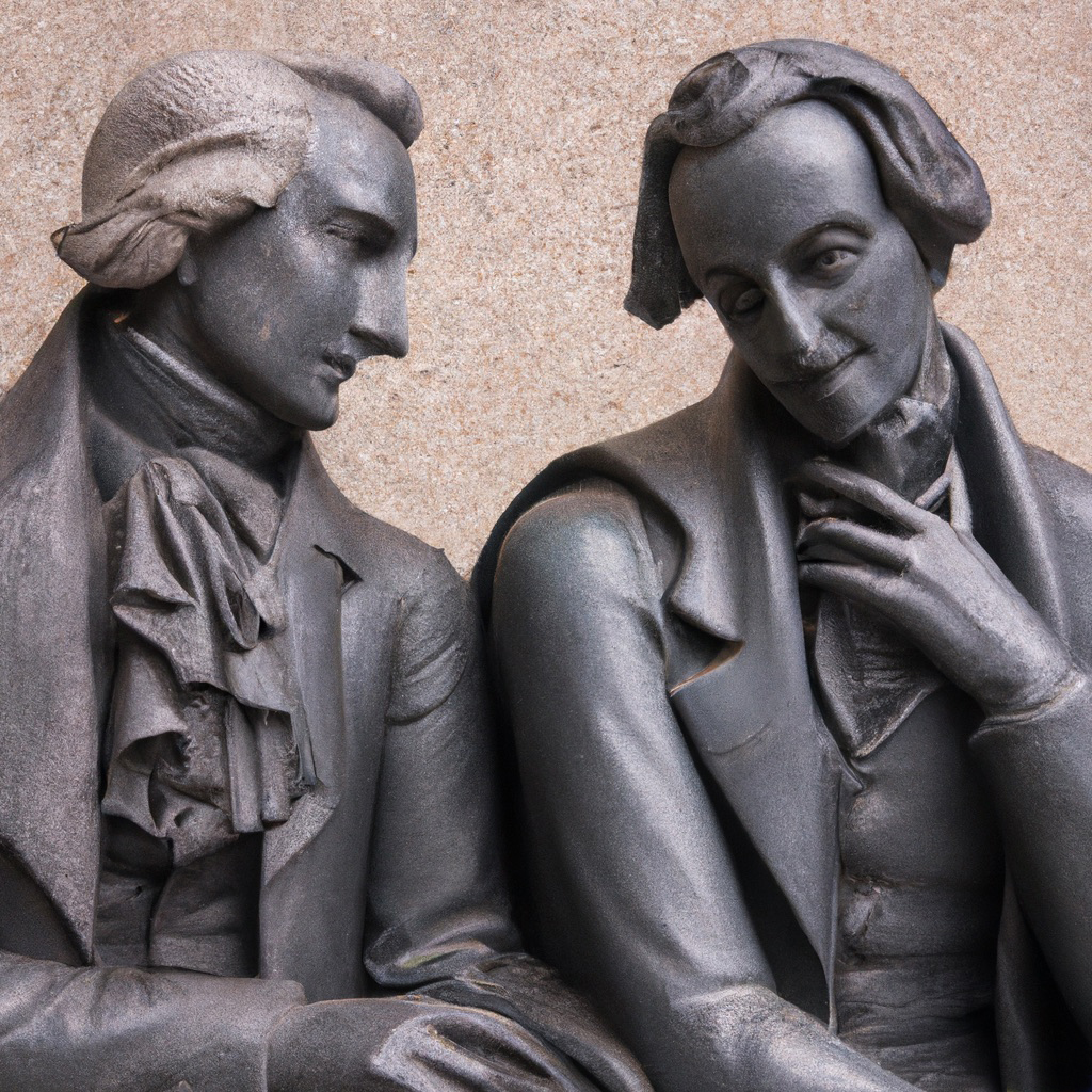 KI-generierte Skulptur von Goethe und Schiller, Promptbezug Promptbezug Käthe Kollwitz