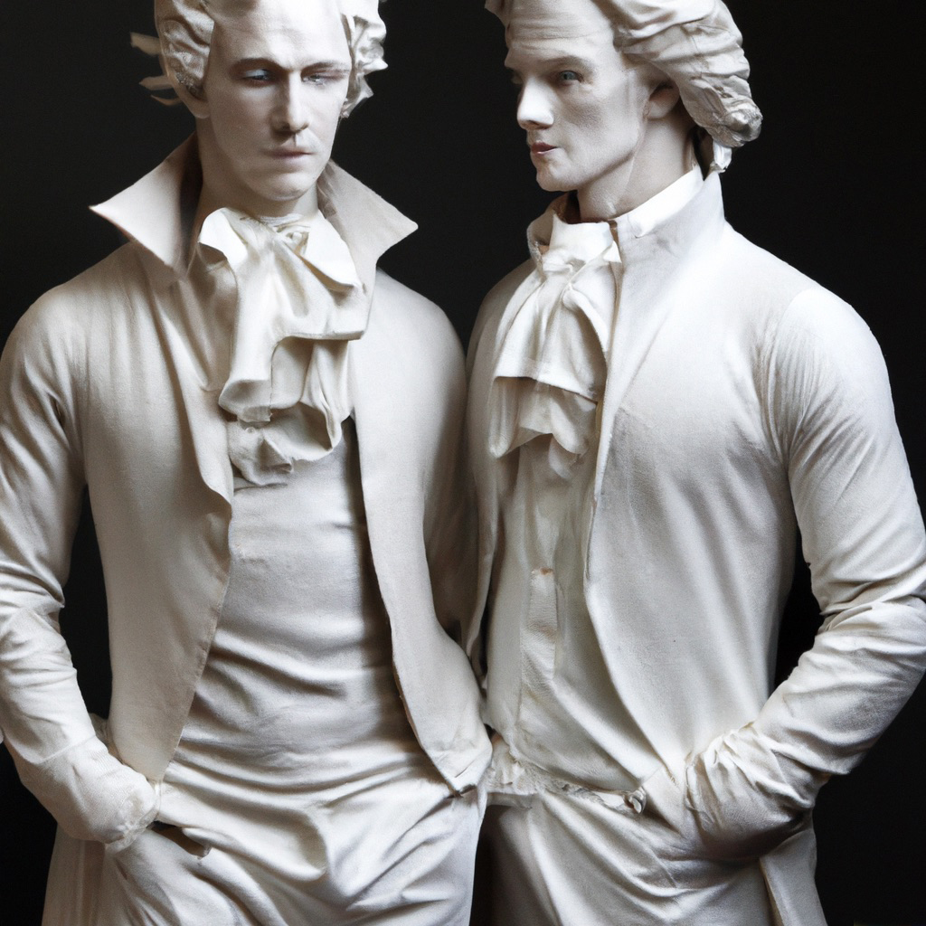KI-generierte Skulptur von Goethe und Schiller, Promptbezug Promptbezug Michelangelo