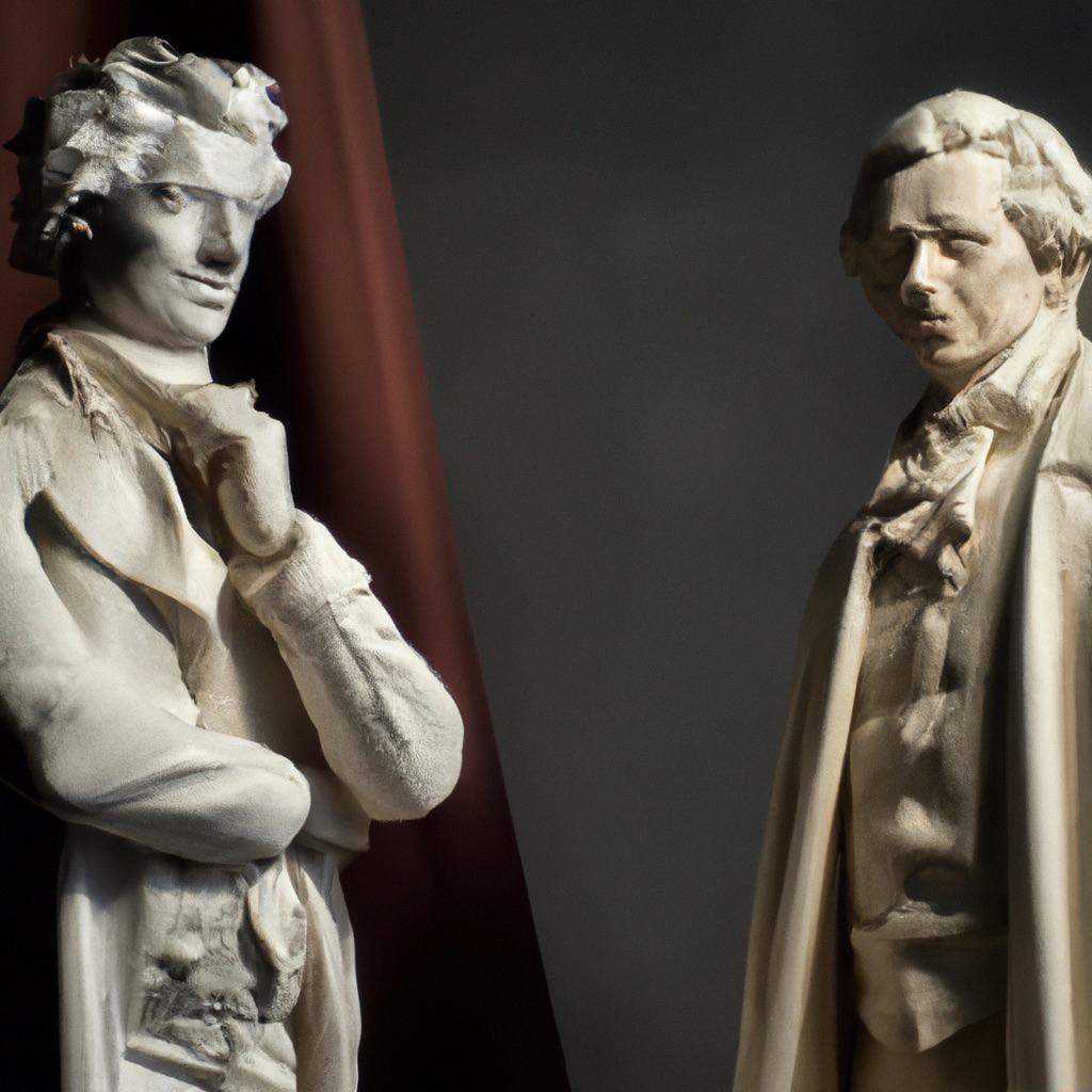 KI-generierte Skulptur von Goethe und Schiller, Promptbezug Promptbezug Michelangelo