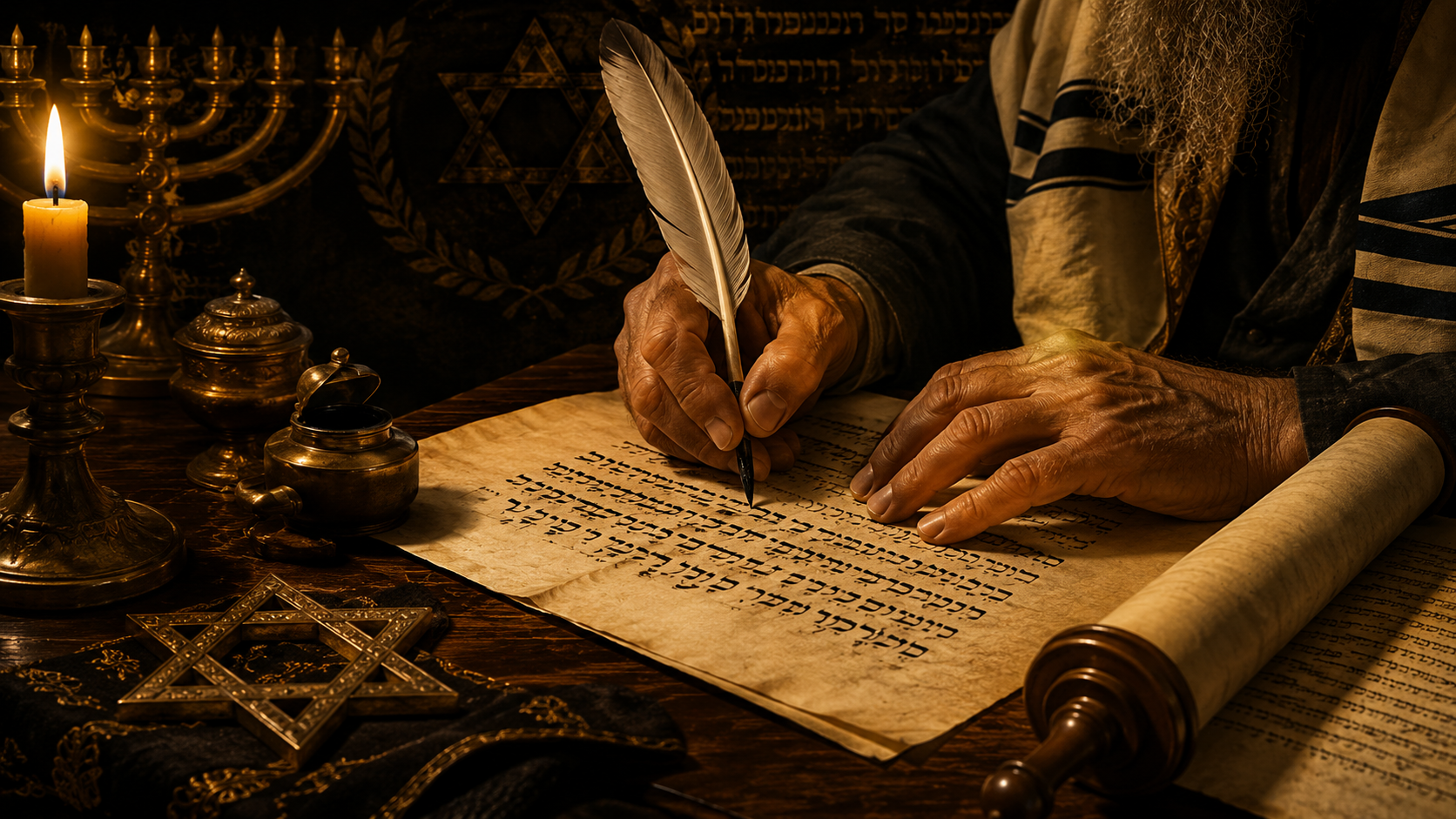 Schreiben hebräischer Schrift auf Pergament