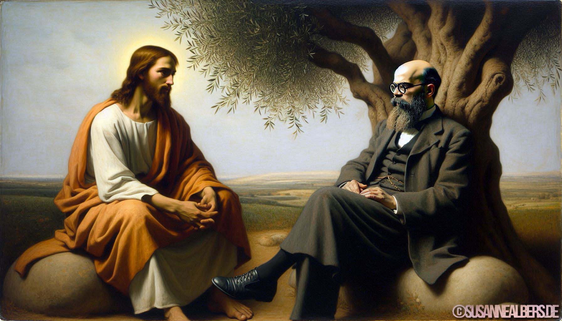 Jesus und Adorno im fiktiven Gespräch unter einem Baum