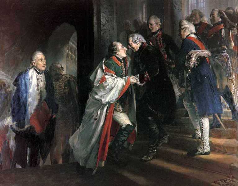 Begegnung Friedrichs II. mit Kaiser Joseph II. in Neisse – Adolph Menzel