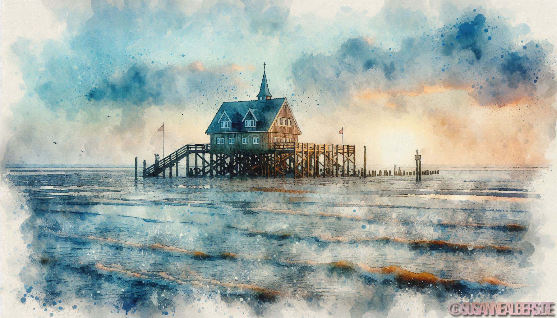 Pfahlbau im Wattenmeer