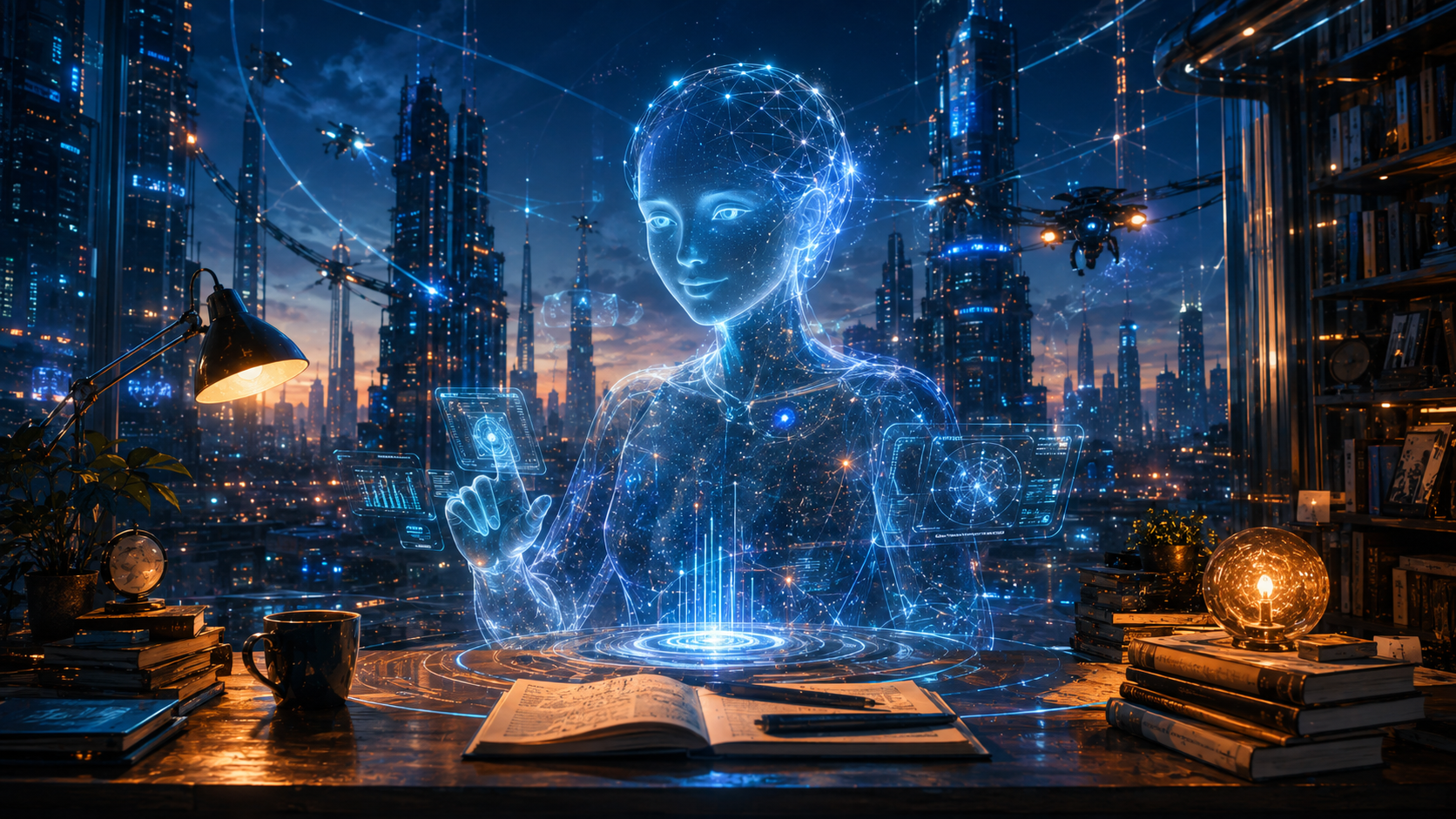 Futuristische Darstellung von ChatGPT beziehungsweise Chatty als KI-Arbeitsumgebung