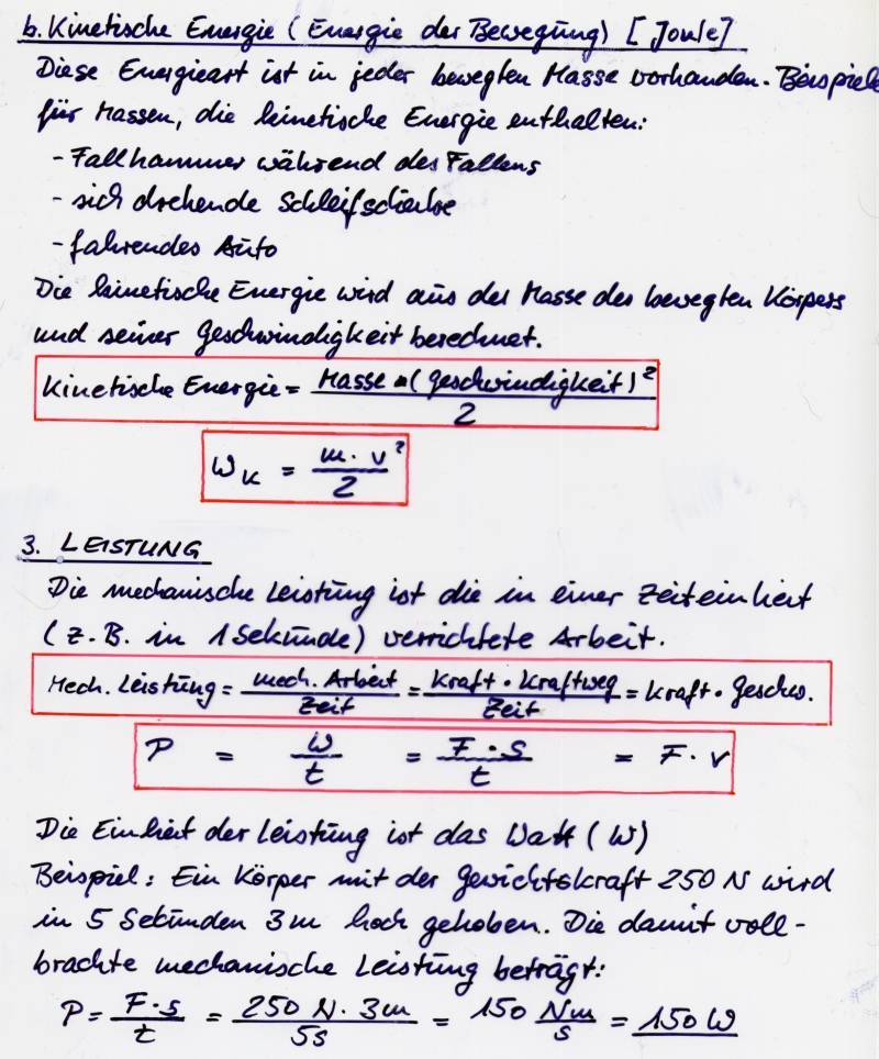 Selbst gezeichnete Mathematikfolie: Energie