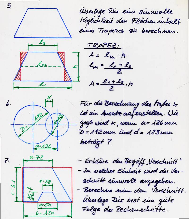 Selbst gezeichnete Mathematikfolie: Flächen