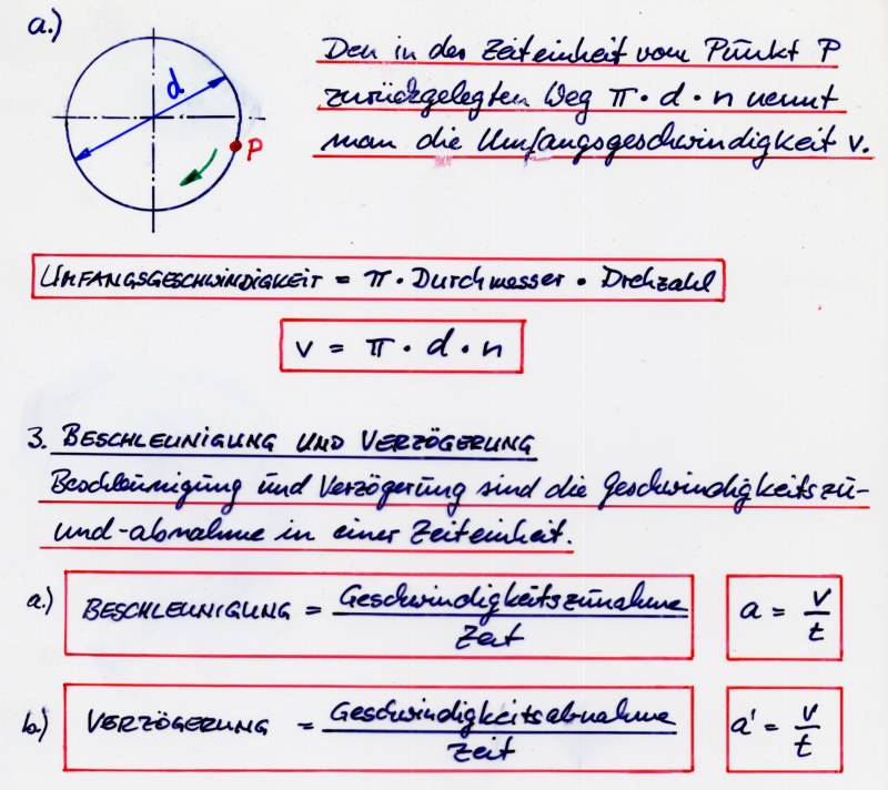 Selbst gezeichnete Mathematikfolie: Umfangsgeschwindigkeit